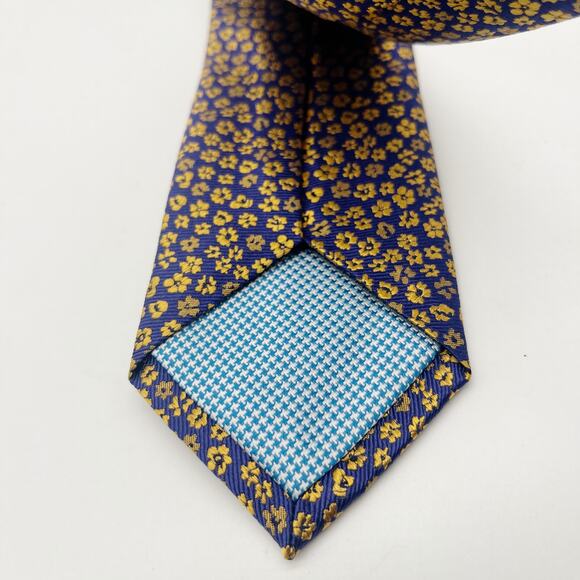 Charles Tyrwhitt of Jermyn St Silk Tie Floral French Blue & Gold - Picture 8 of 10